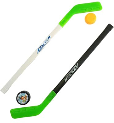 DimyFew Kinder Hockey Set mit 2 Schlägern und 2 Bällen, Hockeyausrüstung für Kinder Ab 3 Jahren, Geburtstagsgeschenk für Jungen und Mädchen, Sportaktivitäten drinnen und draußen, Grün