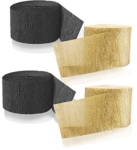 Black and Gold Crepe Paper Streamers (2 Rolls Each Color)