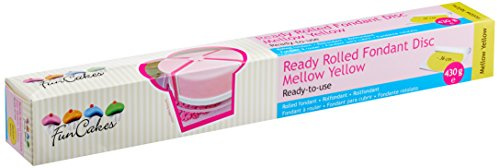 FunCakes Ready Rolled Fondant Disc Mellow Yellow, Gelb: Vanillegeschmack, Bereits Ausgerollt, Sehr Einfach, Perfekt zum Dekorieren von Torten, Halal, Koscher, Glutenfrei. 36cm Durchmesser, 3mm, 430g.