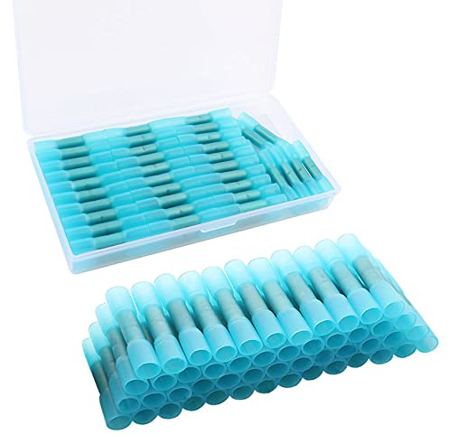 QitinDasen 60Pcs Connettori Testa-Testa Termorestringenti, Guaina Termorestringente Filo Connettori Wire Terminal, Terminali Elettrici Isolato Impermeabili (16-14 AWG/Blu)