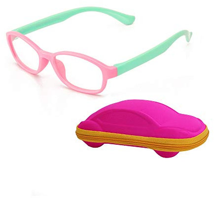 JoXiGo Montura de Gafas Bebé Niños y Niñas (3-12 años) Goma Flexible TR Marco No Prescripción Lente Transparente Claro + Fundas