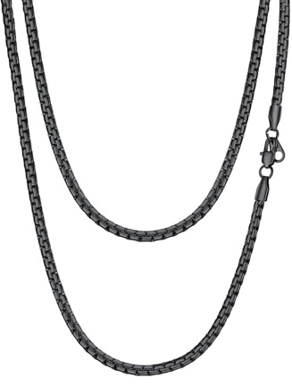 PROSTEEL Damen Kette schwarz kurz platte Venezianierkette Erbskette 36+5cm/4mm verstellbar Gliederkette Collier trendige Halskette Modeschmuck für Frauen Mädchen