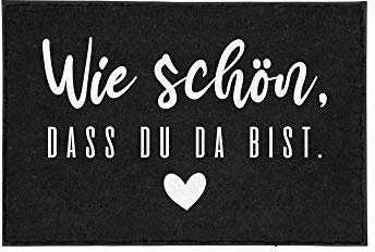 TassenTicker - Fußmatte mit Spruch - Wie schön, DASS du da bist. - schwarz - Herz - Willkommen - innen & außen - waschbar - Geschenkidee - Dekoration
