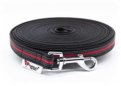 Twinkys Dog Style Schleppleine Hundeleine gummiert 20 mm breit für Hunde bis 50 kg - MIT Handschlaufe 3 Meter Schwarz Rot mit Salzwasser beständigem Edelstahl Karabiner