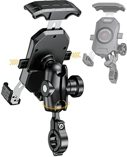 Anti-Theft Motorbike Phone Mount-iMESTOU Bike Ball Phone Holder Handlebar Double Socket Stem Mobile Holder with Aluminium 1 Ball Base 360 Rotation Universal for 4.0-7.0 Inch Smartphones