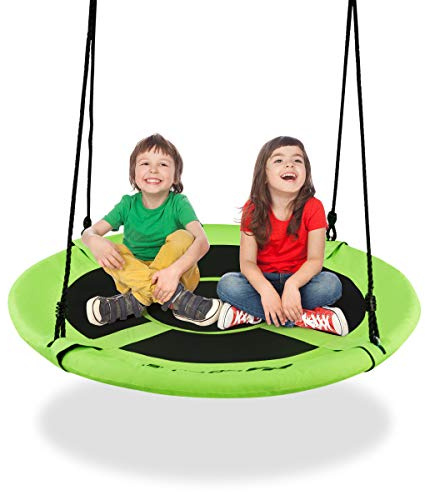 GYMAX Kids Nest Swing, 40 Inch/100cm Saucer Tree Swings with Height Adjustable Hanging Ropes, Indoor Outdoor Children Round Swing for Playground Garden (Green)