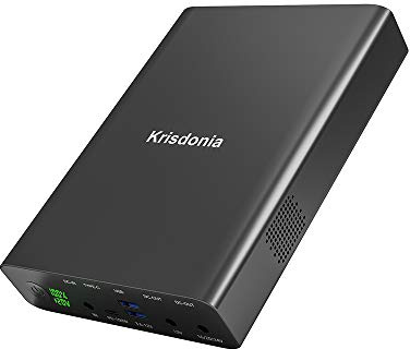 Krisdonia 100W USB-C PD Batterie Externe pour Ordinateur Portable, Chargeur Portable 64000mAh [PD 3.0 + DC 12/16/20/24V + QC3.0] pour Ordinateur Portable, Tablette, Smartphone, projecteur et Plus