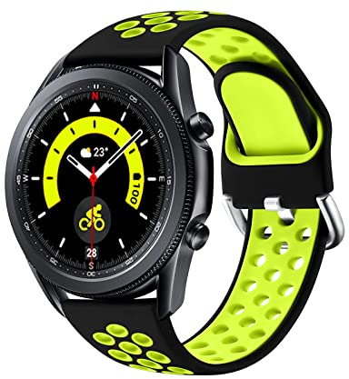 JUVEL Compatible with Samsung Galaxy Watch 3 45mm & 46mm Strap, Dual Colour 22mm Silicone Breathable Sport Replacement Straps for Huawei Watch GT 3 46mm, Large, BlackLime