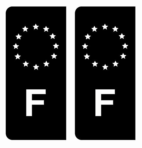 Hadexia Aufkleber für Nummernschild, Auto, F, Frankreich, EU, Schwarz, weiße Sterne