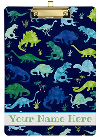 Personalisiertes Aquarell-Klemmbrett aus Acryl, Dinosaurier-Design, A4, Briefgröße, dekorative Klemmbretter mit Text-Logo, für Studenten, Männer, Frauen, 22,9 x 31,8 cm, mit niedrigem Profil,