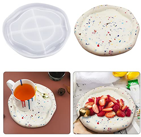 Voyyphixa Runde Untersetzer Silikonformen Epoxidharz Plate Resin Mold Epoxidharz Formen Tablett Plattenform Harz Schmuck Teller Gießform für DIY Teetablett Obst tablett Seifenschale Kerzenhalter