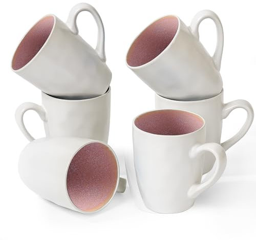 MIAMIO – 6 x 350 ml Kaffeetassen/Tassen Set aus Steingut Keramik Geschirr Set Handmade - Lumera Kollektion (Rosa)