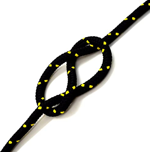 Black & Yellow Polypropylene Rope, Solid Braided Poly Rope Cord Twine for Boat Yacht Dock Line Camping Washing Line (5 mm x 20 metres / 65.6 ft)