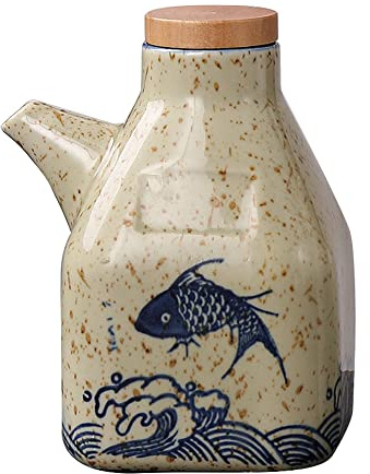 OnePine 350ml Öl Essig Spender Keramik, Ölbehälter Küche Olivenöl Spender, Flasche für Öl Keramik Würze Flasche