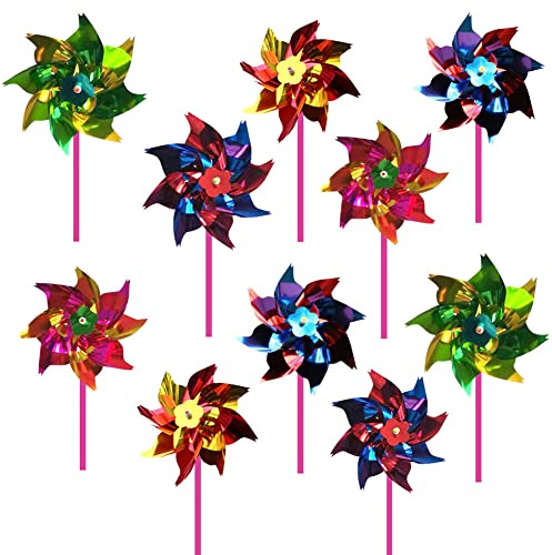 JAWSEU Moulins à Vent en Plastique 100 Pièces Moulin à Vent Arc en Ciel Coloré DIY Moulins à Vent de Pelouse Decoration Exterieur pour Le Jardin, La Pelouse, La Cour, Les Fêtes