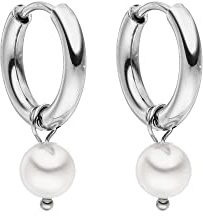 PURELEI® Diligence örhängen (silver), vattentäta herrörhängen med pärla, små kreoler i rostfritt stål för män och kvinnor, unisex gåva, 10 mm diameter, Rostfritt stål