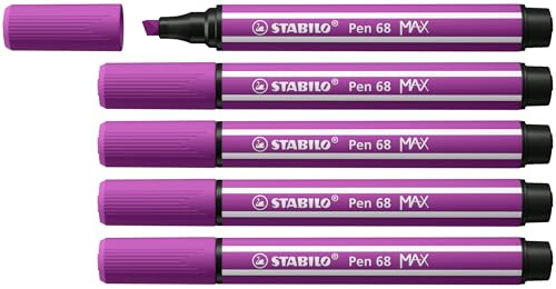 STABILO Pen 68 MAX - Pennarello Premium a tratto doppio (1 + 5 mm) - Confezione da 5 - Lilla