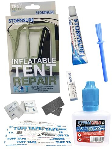 Stormsure uppblåsbart tält reparationssats + 30 ml Stormcure - snabba lösningar för hål och revor
