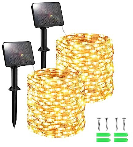 FFZZKJ Solar Lichterkette Außen Solar Insgesamt 240LED 12Mx2 Stück Solarlichterkette Außen Wetterfest 8 Modi für Gartendeko, Terrasse, Warmweiß