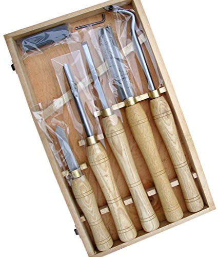 BomDog Ciseau de Tour, Ensemble de Ciseaux de Tour À Bois Professionnel, Ensemble de 5 Pièces, Ensemble de Ciseaux de Tournage Avec Boîte En Bois, Tour À Gouge À Bois Pour Le Travail Du Bois Et Le B
