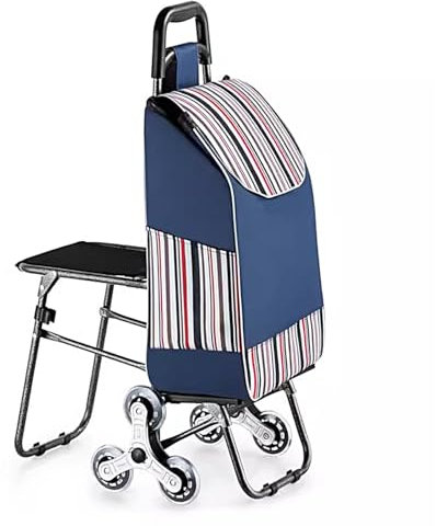 Einkaufstrolley mit Sitz, Stabiler Einkaufswagen Trolley, Einkaufstasche mit Rollen, Handwagen mit Rollen, Klappbar, Abnehmbare Tasche, Multifunktional (Color : A)