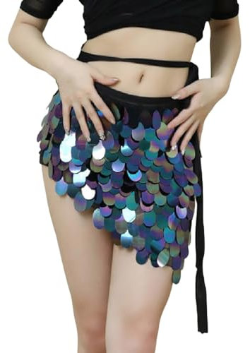 Pailletten Rock Damen Sexy Meerjungfrau Kostüm Damen Bauchtanz Hüftrock Pailletten Hüfttuch Wrap Faschings Kostüm Große Pailletten Rock Geldbörse Rechteckig Glitzer Rock Geldbörse Schal Mini Rock