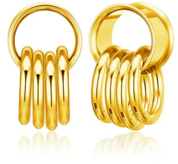 PiercingJak Ohr Flesh Tunnel Double Flared Plug mit Ringen Edelstahl Gewichte Ohrhänger für Gestreckte Expander Ohrpiercing 14mm Ohrplugs Punk Schmuck Damen Männer, 1Paar