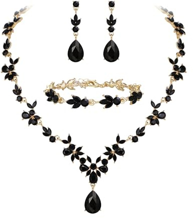 Clearine Hochzeit Schmuckset für Damen Braut Y-Halskette Tennis Armband und Ohrringe baumeln Set Kristall Teardrop Marquise Cluster Schmuck für Braut Brautjungfer