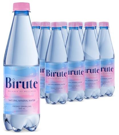 BIRUTĖ Sparkling Natural Mineral Water 500 ml Pack of 12 For Maximum Hydration Full of Essential Minerals such as Calcium, Magnesium, Drink Perfectly Balanced Natural Electrolytes
