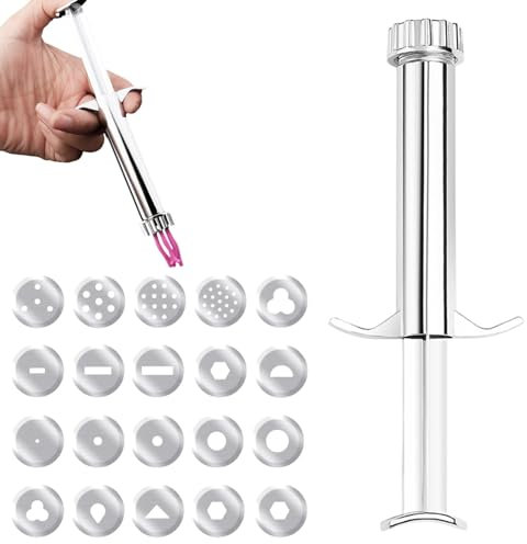 Extrudeuse d'argile, extrudeuse à fondant, seringue de décoration de gâteau en acier inoxydable, amovible, facile à appliquer, presse à fondant avec 20 embouts pour sculpture et loisirs créatifs