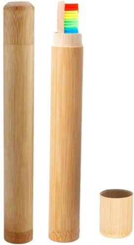 HiyyFloy 2 Stück Bambus-zahnbürsten-reiseetui, Wiederverwendbare Bambus-zahnbürstenhülle, Tragbares Reisehalter-Set, Waschbar, Bpa-frei, Bambus-etui