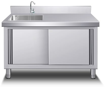 Fregadero Exterior Jardin,Mueble Pila Lavadero,Industriales Fregadero de Acero Inoxidable,con Grifo de Mangueras Frías y Calientes,con Right Banco de Trabajo,Patio Trasero Garaje Al Aire Libre(100x60x