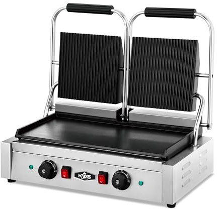 KWS PFM-23 3400W Electric Panini Press Maker with Grooved Top & Smooth Bottom Sandwich Toasting Grill – 19″ X 9″ Cooking Surface