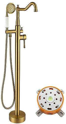 WOTZOV Moderner Badewannen-Duschmischhahn, freistehend, 2 Modi, Ständer für Badewanne mit Handbrause, 360° drehbarer Auslauf, Badewanne, antikes gebürstetes Gold, Badewannen-Duschfüller, ，C