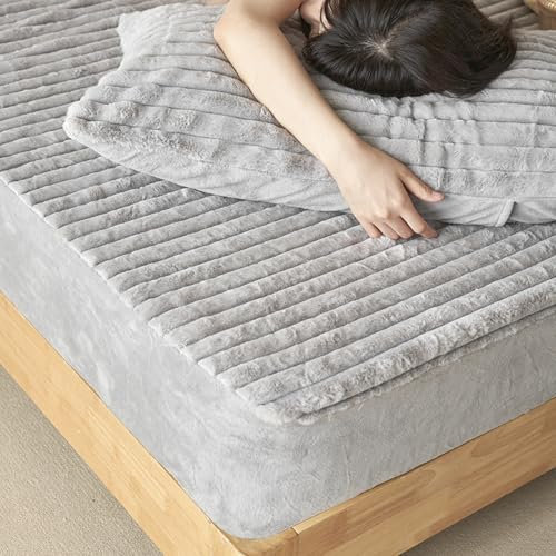 JIANINGHOME Winter Thermo Fleece Spannbettlaken 180x220,Fleece Spannbettlaken Winter Samt Warm Kuschel Boxspringbett Frottee Bettlaken Biber Spannbetttuch