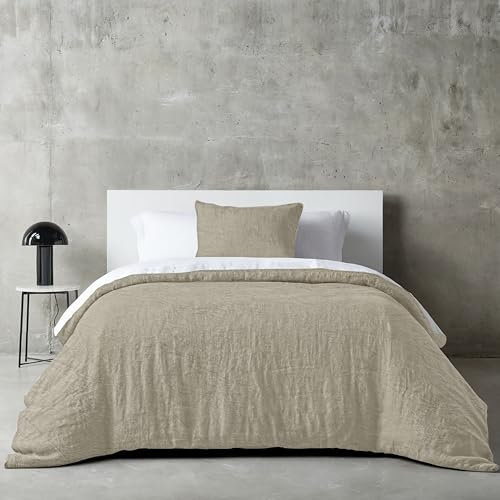 Dreamzie Bettwäsche 135x200 Baumwolle, Bettwäsche-Sets Beige mit Reißverschluss, Ähnliche Textur wie Stone Washed Leinen, Enthält 1 Bettbezug 135x200 und 1 Kissenbezug 80x80