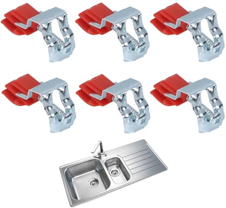 DHWEKU Sink Bogen Befestigungsklammern Sink Bogen Verstellbare Edelstahlspülen Montageklammern Unterbau Spülbecken Clips küchensockel befestigung für ausgussbecken, 50 X 25 X 18mm,6 Stück