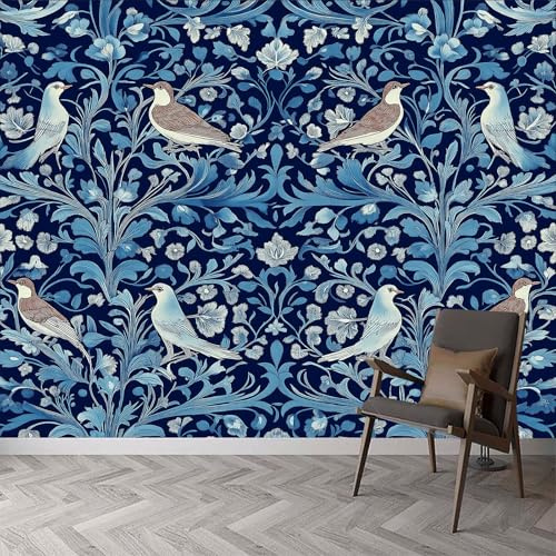 Carta da parati fotografica retrò con piante e uccelli, carta da parati murale con piante e fiori, 200 x 140 cm (larghezza x altezza), decorazione da parete per soggiorno, camera da letto, cameretta