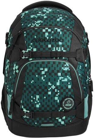 coocazoo Schulrucksack Mate „Pixel Blox”, schwarz-grün, ergonomischer & anpassbarer Tornister, höhen- & größenverstellbar, mit Brustgurt & Hüftgurt, ab der 3. Klasse