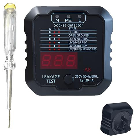 atnayo Socket Tester Uk (0.1-250v) with Lcd Display & Led Indicators and An electric tester, 10A/16A General Socket Tester