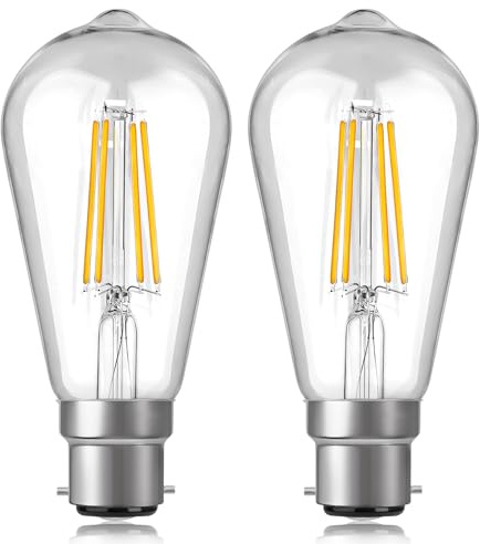 Morotty B22 Vintage Bayonet LED Light Bulbs 6W,Decorative Light Bulb,60W Equivalent,400lm,Warm White 2700K,ST64 LED Filament Bulb, Clear Glass,Not-dimmable,Pack of 2