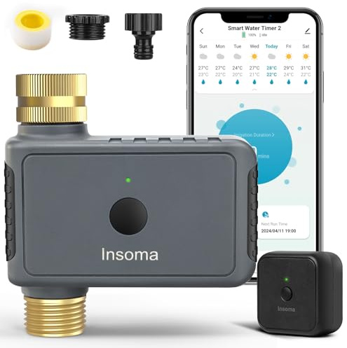 Insoma WiFi Hose Timer - Brass Inlet & Outlet, Voice/App Control Sprinkler Timers with Rain Delay/Manual/Auto Mode, Smart Water Timer for Garden/Lawn/Yard Work with Alexa & Google Home, Energy Saving