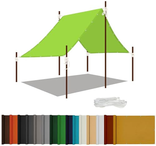Tenda a Vela Impermeabile 140 x 250 cm Rettangolare 98% Anti-Uv Tela Vela Ombreggiante Antivento con Fune e Occhiellato per Giardino Esterno Terrazza, Verde Tenero