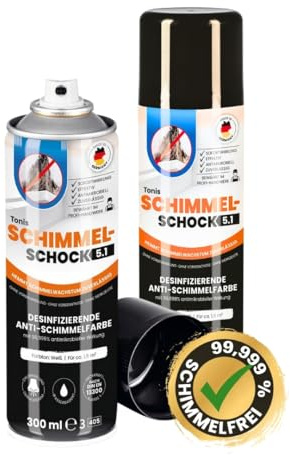 Tonis SCHIMMELSCHOCK 2er Set Anti-Schimmel-Farbe mit 99,999% antimikrobieller Wirkung | Sprühfarbe für ca. 1,5 m², wissenschaftlich nachgewiesene Sofortwirkung | Effektiv und zuverlässig