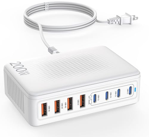 USB C Charger Block,200W GaN 8 Port USB C Charging Station USB Hub Block Cube Type C & USB A Wall Charger Power Adapter for Multiple Devices Apple iPhone 16/15/14,Steam Deck,MacBook Pro/Air,iPad Pro