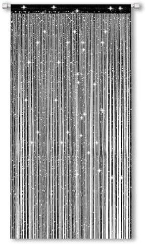 ElevaPulse Fadenvorhang Fliegenvorhang Tür 100x200cm Insektenschutz für Balkontür Terrassentür, Fadengardine Schwarzer Glitzervorhang, Fliegenschutz Balkontür
