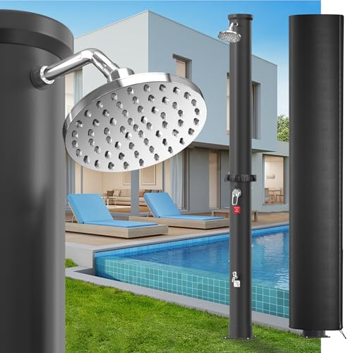 YRHome Schwarz Solardusche 40 Liter – Solar Gartendusche Pooldusche Campingdusche Aussendusche mit Regenduschkopf & Fußdusche | Warmwasser bis 60°C | Ohne Strom für Garten, Pool & Camping