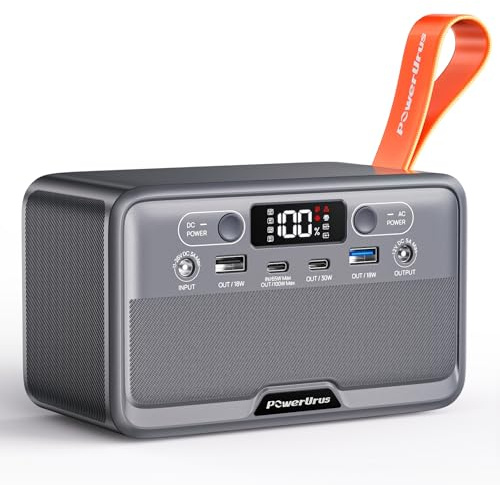 PowerUrus Station Électrique Portable, 89,6 Wh Générateur Électrique Portable avec Prise CA 100W 220V Ports DC/USB/LED, Batterie LiFeP04 Adaptateur Allume-Cigare 12 V pour Le Camping, Les Voyages