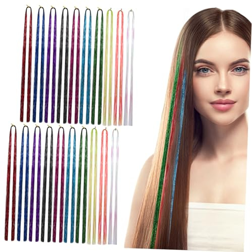 20 Stück Bunte Haarsträhnen zum Flechten, 90cm, Synthetische Faser | Glitzerndes Design, Mischbar und Zuschneidbar, für Pferdeschwanz und Fröhliche Anlässe