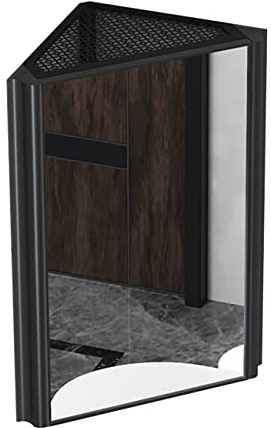 CVERTHAF Wandmontierter Eckspiegelschrank für Badezimmer – Dreieckiger Toilettenartikelschrank aus Aluminium, platzsparend, Schwarz, 33 x 33 x 63 cm, stilvolle und funktionale Aufbewahrungslösung